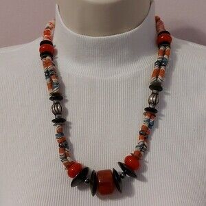 Unique Artisan Mixed Media Boho Tribal Statement Necklace